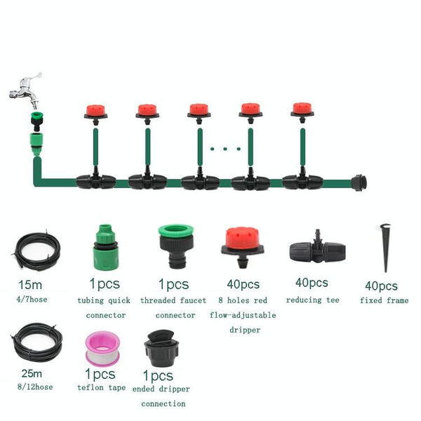 25m Kit Hose Drip Irrigation System Plant Watering Set 360 Degree Adjustable Drippers