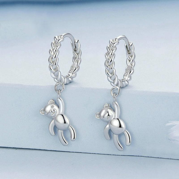 BSE729 S925 Sterling Silver Bear Twist White Gold Plated Animal Earrings