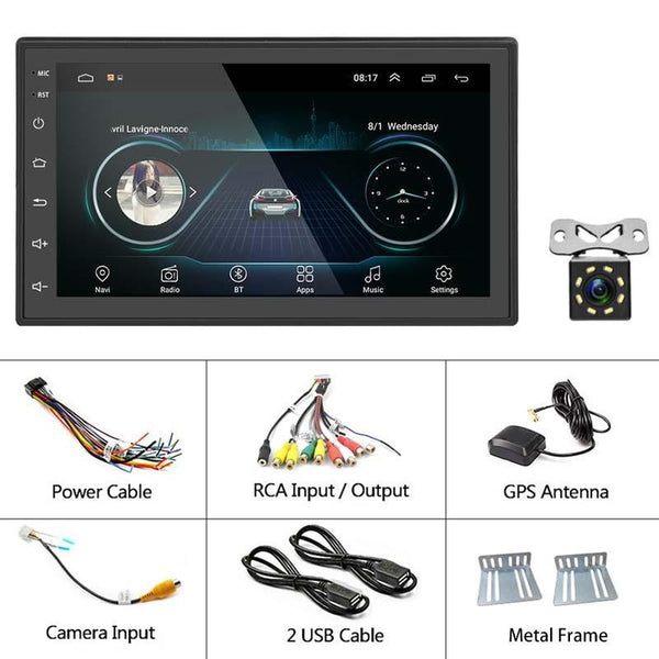 A2222KT 7 Inch Android Navigation WiFi Version 1+32G GPS Bluetooth 2.5D Screen Car Central Control MP5 Player, Style: Standard+8Lights Camera