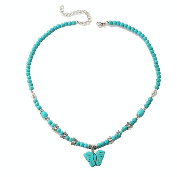 Bohemian Turquoise Natural Stone Sweater Vintage Pendant, Model: N2203-14 Butterfly Model
