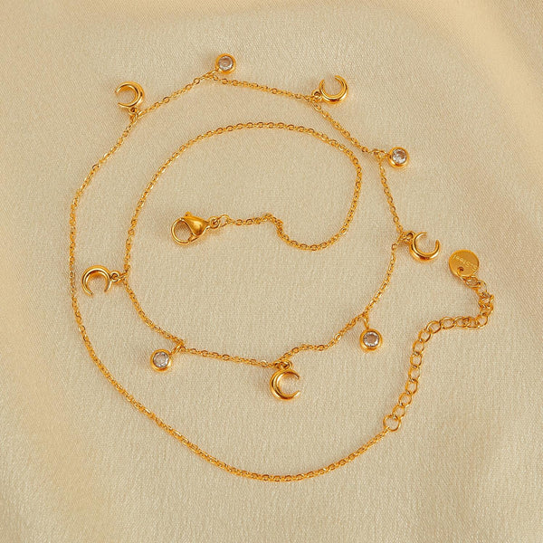 OPK GX2408 Simple Stainless Steel Moon Pendant With Zirconia Collarbone Chain
