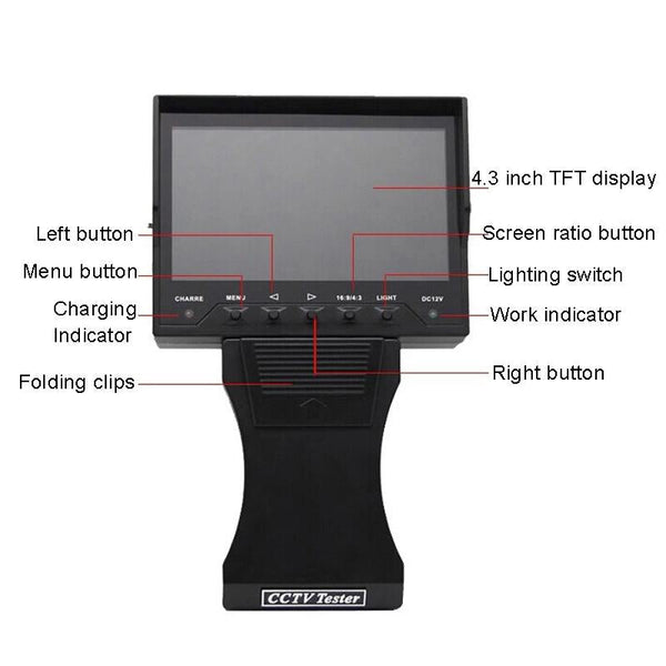 4.3" CCTV Tester Monitor, Network Cable Test, 12V Output (EU Plug)