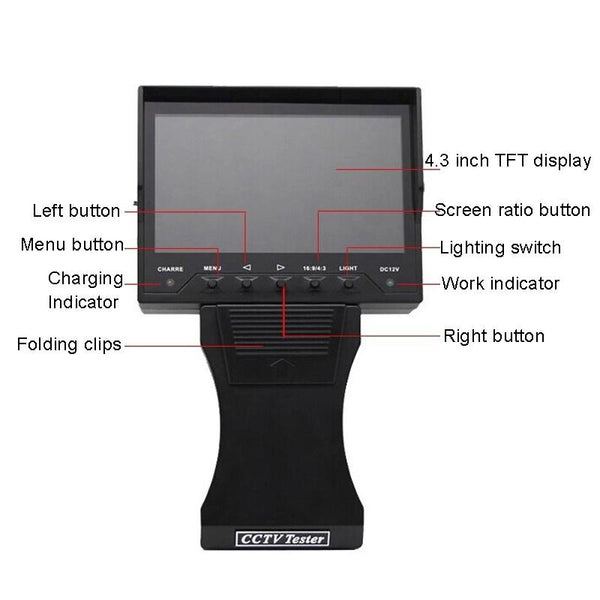 4.3" CCTV Tester Monitor 12V Output Network Cable Test AU Plug