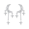 BSE858 Sterling Silver S925 White Gold Plated Zircon Moon Tassel Stud Earrings