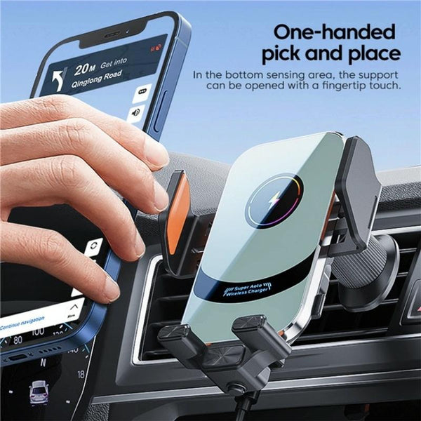 X16 Car Smart Sensor Phone Holder Magnetic Phone Mount Automatic Wireless Charger(Silver)
