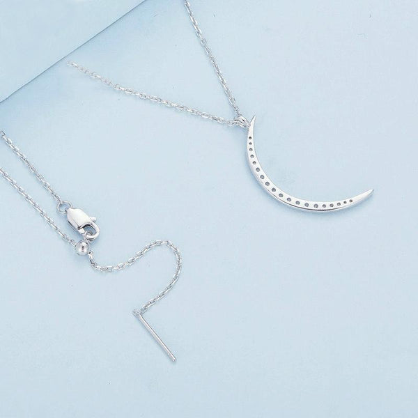 BSN286 Sterling Silver S925 White Gold Plated Zircon Crescent Pendant Necklace