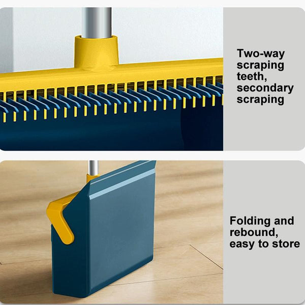 Broom And Dustpan Set With Double-Sided Tooth Scraping, Style: Magnetic Blue