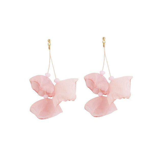 Long Exaggerated Fabric Art Handmade Petal Earrings, Color: E1908-24 Pink