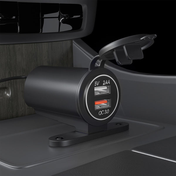 ZH-723F5 Car / Motorcycle QC3.0 Cell Phone Fast Charging Dual USB Car Charger(White Light)