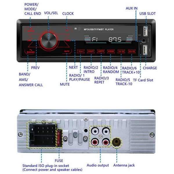 A2818 Car Bluetooth Speakerphone Car MP3 Player Function Touch Double U Disk Colorful Lights Radio, Specification: Standard+16G Memory Card