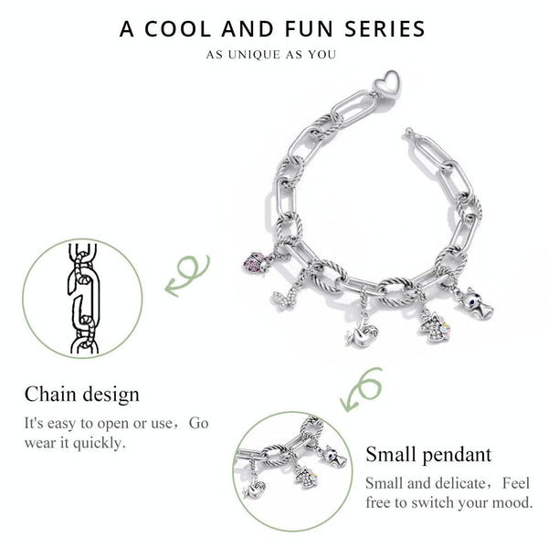 S925 Sterling Silver Paperclip Love Women Bracelet Jewelry, Size:19cm