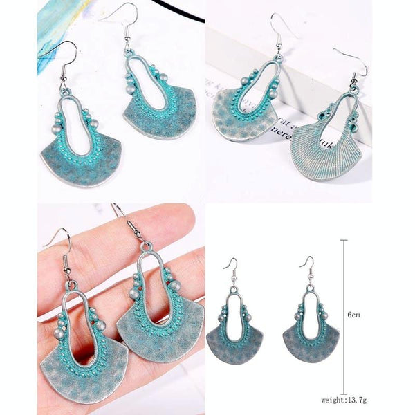 E1911-8 Turquoise Ethnic Style Earrings Temperament Simple Vintage Earrings