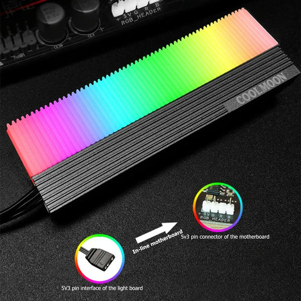 COOLMOON CM-M2A M.2 2280 Solid State Drive Cooler 5V ARGB Hard Drive Heatsink(White)