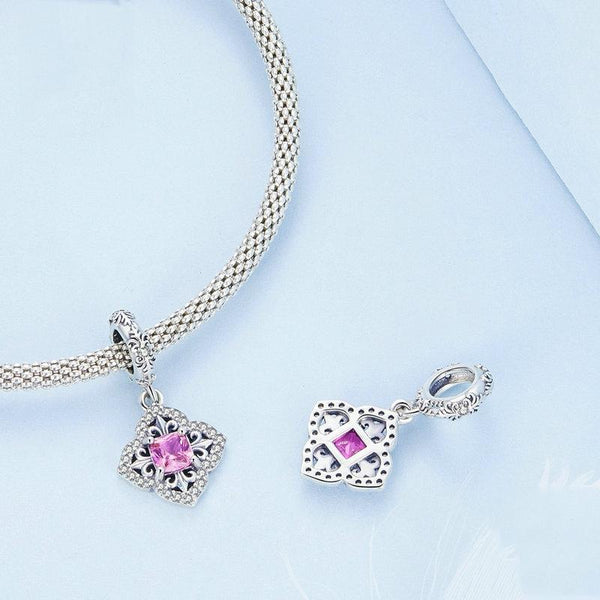 BSC753 Sterling Silver S925 Red Zircon Iris Pattern Bracelet Pendant