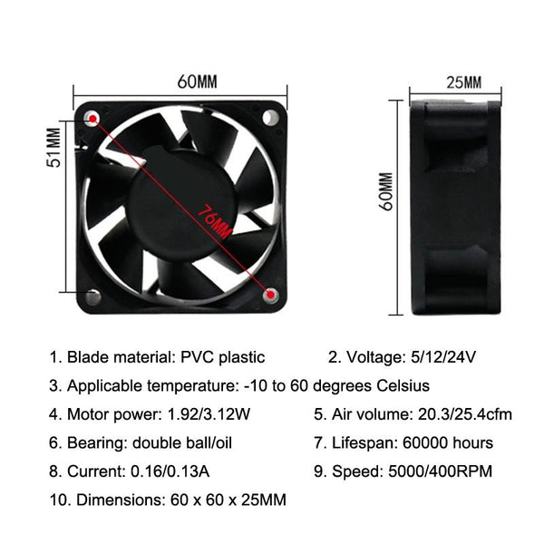 XIN RUI FENG 5V Ball Bearing 6cm Quiet DC Cooling Fan