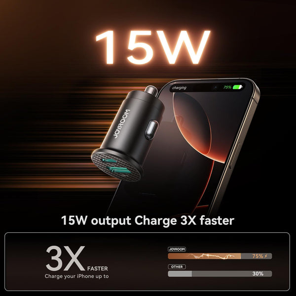 JOYROOM JR-CCN16 15W USB-A and USB-C Mini Car Charger(Black)