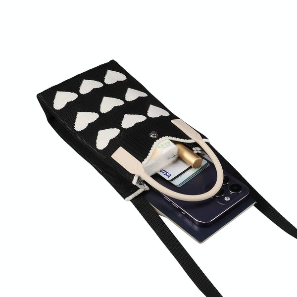 Heart Shaped Knitted Mini Crossbody Phone Bag For 6.9 inch and Below Phones(Black)