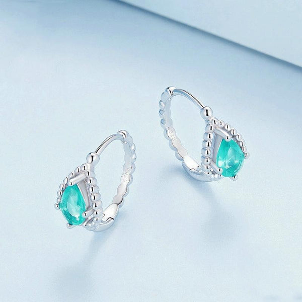 BSE783 Sterling Silver S925 Blue Green Zircon Round Plated Gold Plated Earrings