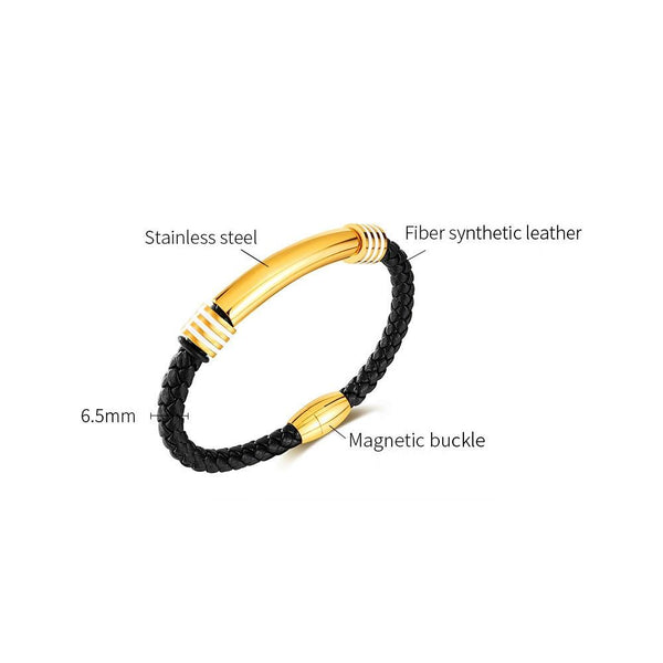 OPK PH1586 Simple Men Leather Bracelet Stainless Steel Magnetic Insert Buckle Bracelet, Color: Gold