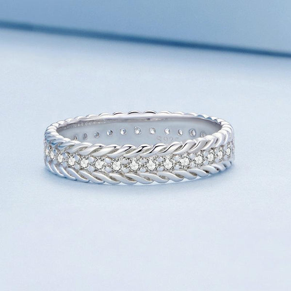 BSR353 S925 Sterling Silver Geometric Twist Plated Plated Zircon Ring(No.6)