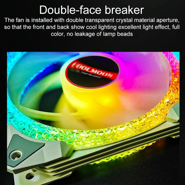 COOLMOON AS2 PWM Controlled Cooling Fan 12CM Dual-aperture Computer Water Cooling ARGB Chassis Fan (White)