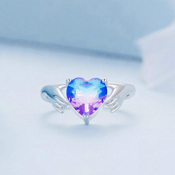 BSR345 Geometric Sterling Silver S925 Heart Guard White Gold Plated Ring(No.7)