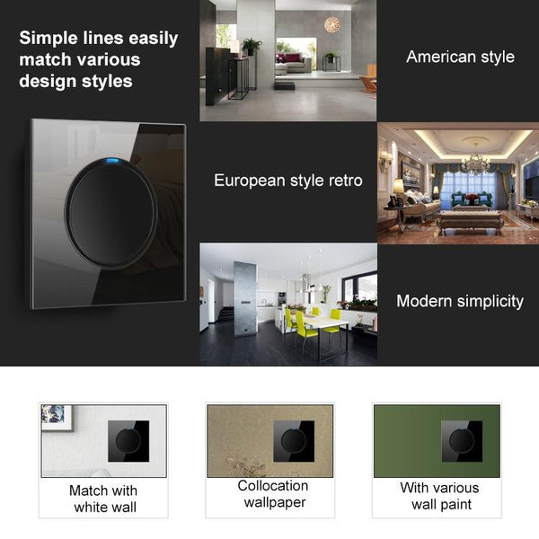 86mm Round LED Tempered Glass Switch Panel, Black Round Glass, Style:One Billing Control