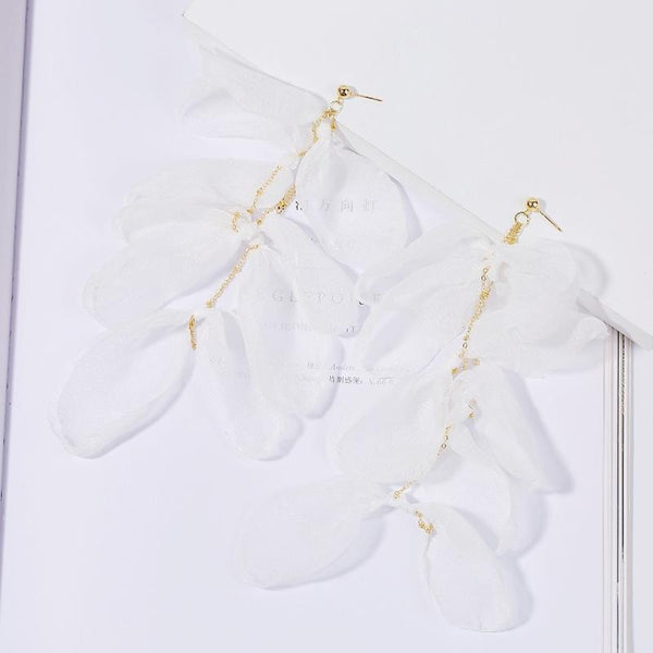Long Exaggerated Fabric Art Handmade Petal Earrings, Color: E1908-35 White