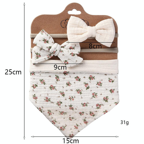 3 In 1 Baby Drooling Towel Cotton Printed Double Sided Triangle Towel Headband Set Waterproof Bibs, Style: DP069-1