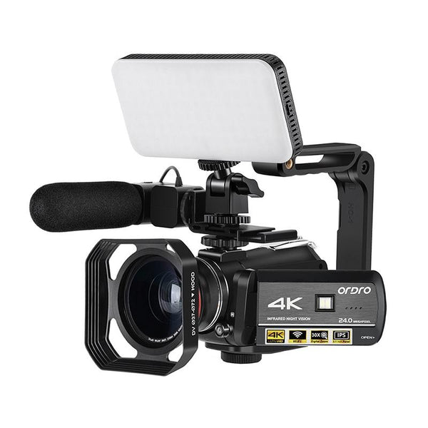 ORDRO AC3 3.1 inch IPS Screen 4K Full HD 13MP Night Vision WiFi Live Camcorder DV Digital Camera, Style:Standard+ Microphone +Fill Light(Black)