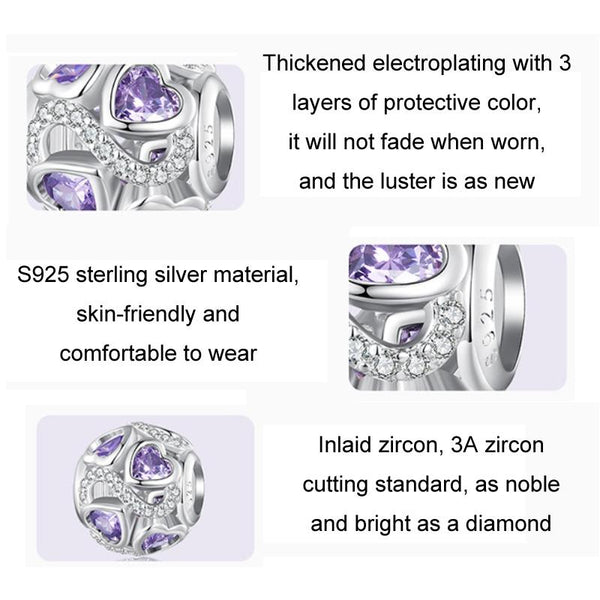 SCC2452 Sterling Silver S925 Love Infinity Heart Zircon Bracelet Beads