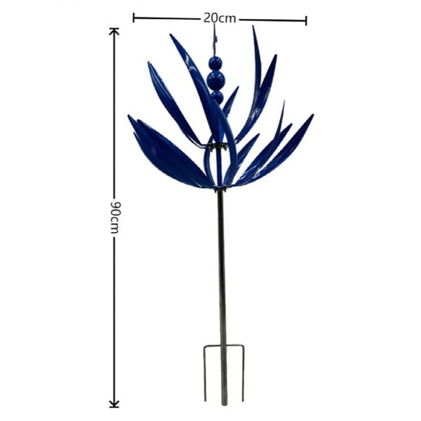 Metal Iron Windmill Crafts Outdoor Gardening Decorative Ground Planter(Blue)