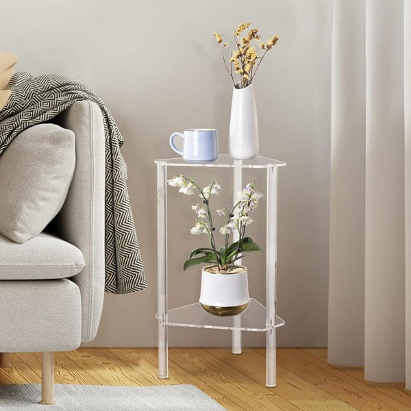 Acrylic Polygon Dual Layer Table Bedside Storage Rack(Transparent)