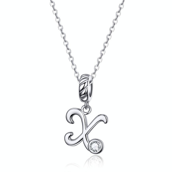 S925 Sterling Silver 26 English Letter Pendant DIY Bracelet Necklace Accessories, Style:X