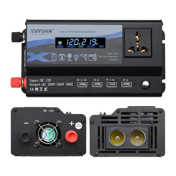 XUYUAN 4000W Car Inverter LED Colorful Atmosphere Light 4 USB Charging Converter, Specification: 12V-220V
