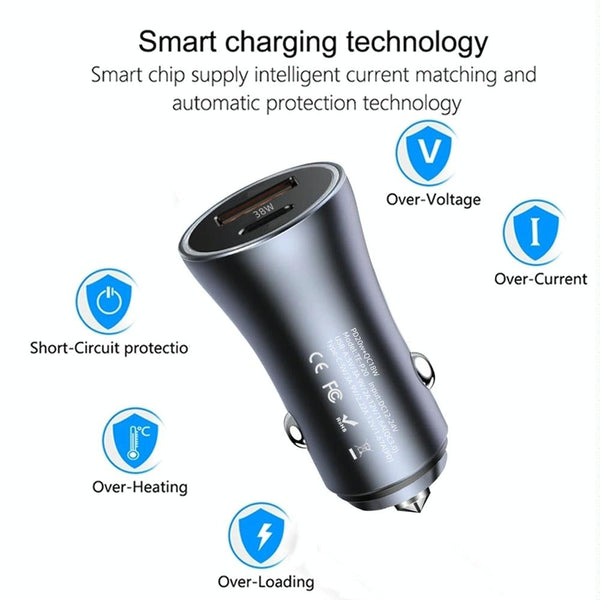 P20 38W PD3.0 20W + QC3.0 USB Safety Hammer Car Charger(Blue)
