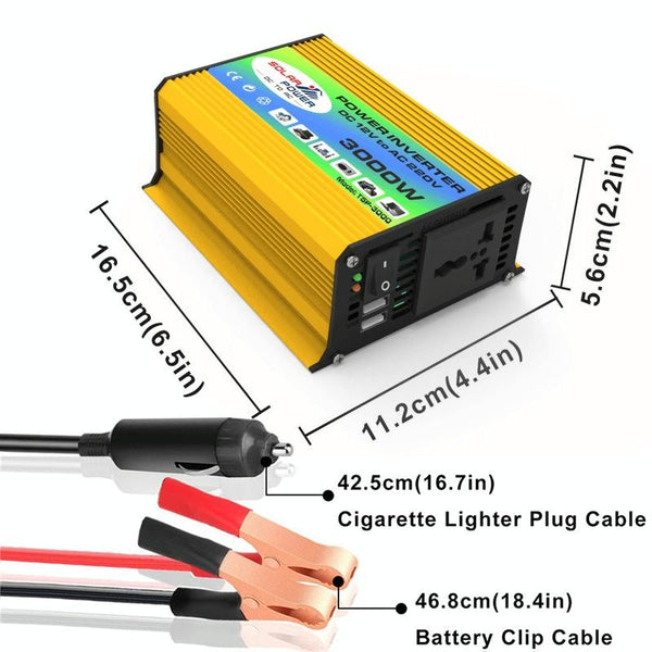 Tang I Generation 12V to 110V 3000W Modified Square Wave Intelligent Car Power Inverter with Dual USB(Yellow)
