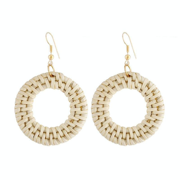 E2002-1 Ear Hook Circle Bamboo Vine Handmade Woven Earrings Bosomia Style Earrings