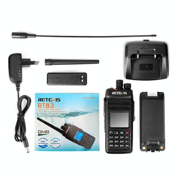 RETEVIS RT83 10W 400-470MHz 1024CHS Waterproof DMR Digital Dual Time Two Way Radio Walkie Talkie, GPS Version(Black)