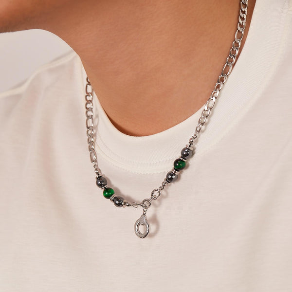 OPK GX2413 Personalized Hip Hop Geometric Pendant Stainless Steel Chain Spliced Tiger Eye Stone Necklace