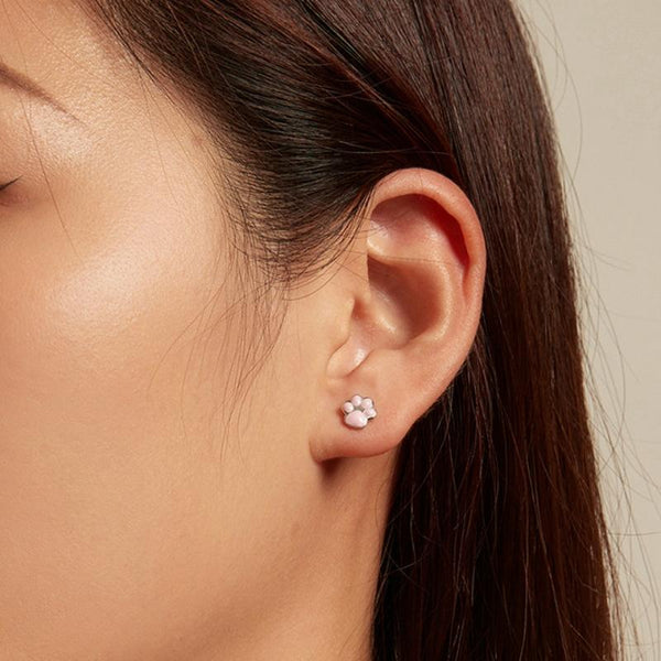 SCE1516-A Sterling Silver S925 Cute Cat Claw Platinum Plated Stud Earrings