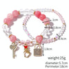 S2203-7 Pink+Key Crystal Beaded Bracelet Ladies Natural Crystal Bracelet