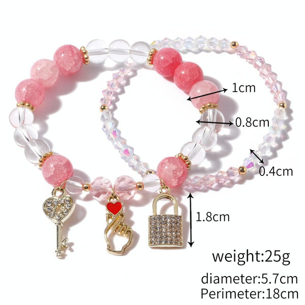S2203-7 Pink+Key Crystal Beaded Bracelet Ladies Natural Crystal Bracelet