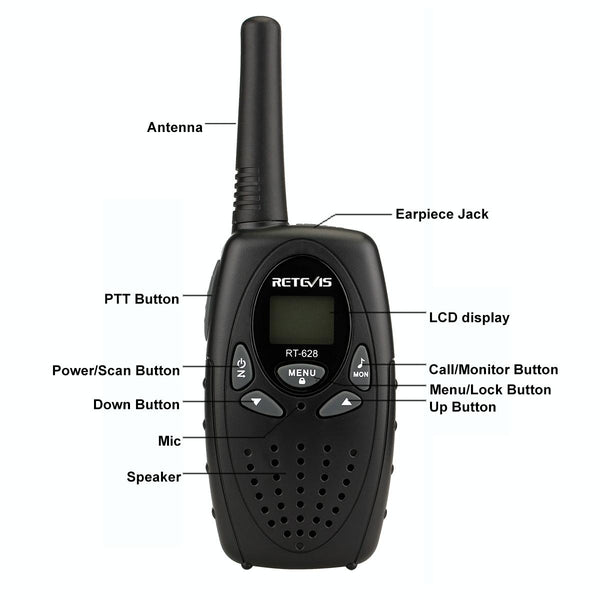 1 Pair RETEVIS RT628 0.5W US Frequency 462.550-467.7125MHz 22CHS Handheld Children Walkie Talkie(Black)
