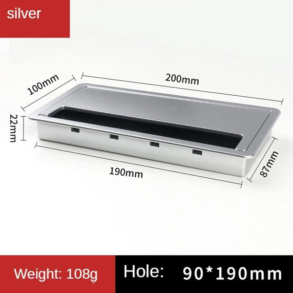 ABS Table Rectangle Wire Hole Cover Outlet Port With Brush PC Desk Cable Organizer, Size: 100x200mm Silver