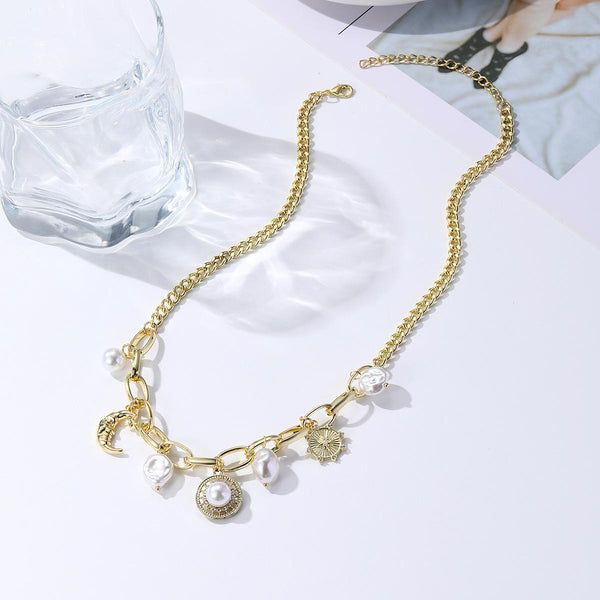 N2211-5 Pearl Moon Female Necklace Simple Multi-Pendant Necklace