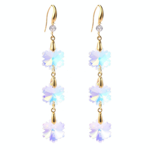 E2204-3 Flower Crystal Natural Crystal Handmade Earrings Zircon Long Earrings