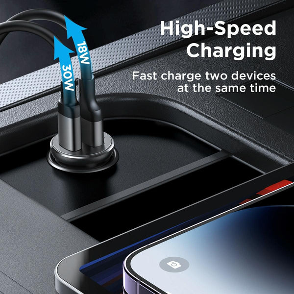 JOYROOM JR-CCN05 30W PD+QC3.0 Mini Metal Car Charger(Black)