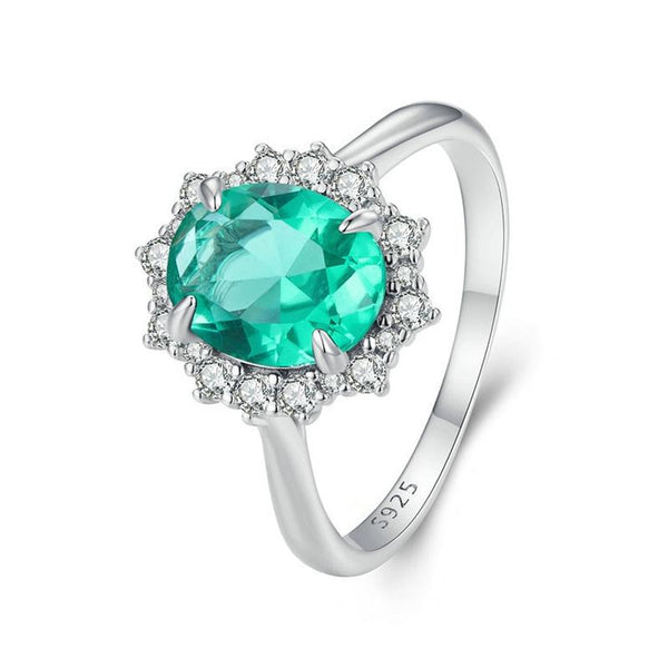 BSR448-8 S925 Sterling Silver White Gold Plated Large Main Stone Ring Hand Decoration