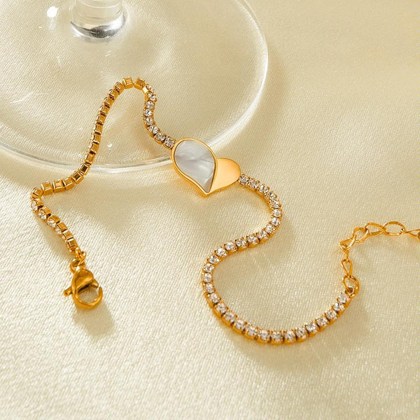 OPK GS1549 Stainless Steel With Diamonds Bracelet Love Heart Shell Hand Jewelry, Color: Gold